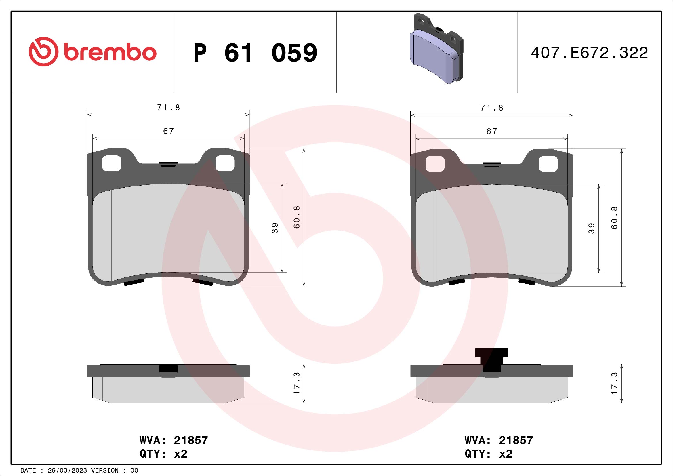 A.B.S. P 61 059 BREMBO Bremsbelagsatz, Scheibenbremse